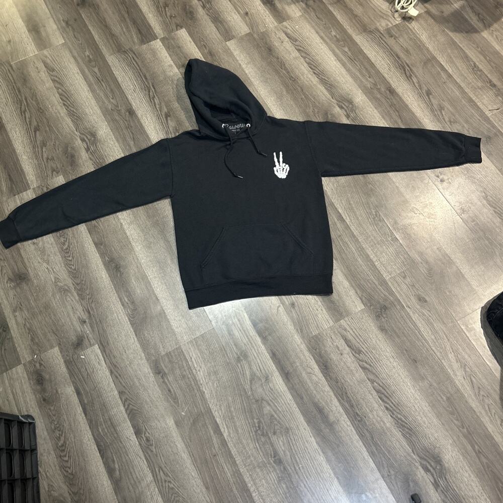 Men’s Small Bowery Supply Co. Black Skeleton Peace Hoodie